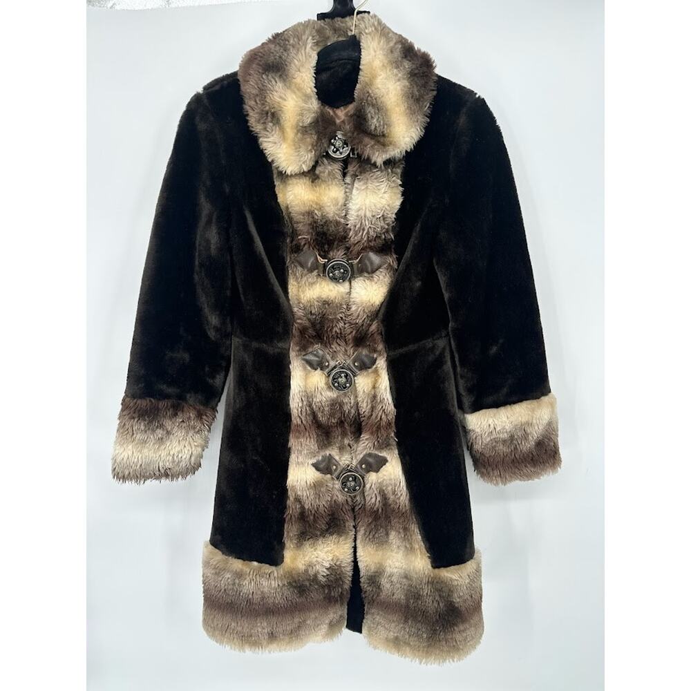 Vintage Glenoit Faux‎ Fur Jacket Womens XS Russian Princess Buckle Mob Wife 1970